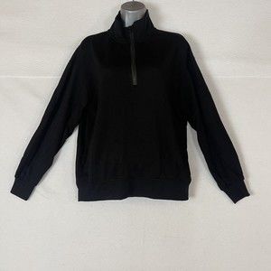 Three Dots Size S Black 3/4 Zip Mock Neck Pullover Sweater Soft Acrylic Stretch